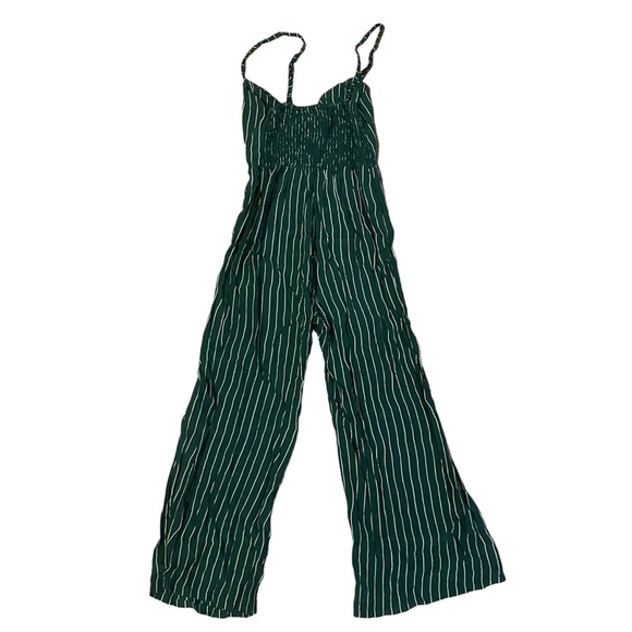 Faithfull The Brand Presley Green Striped Tie-Front Wide Leg Jumpsuit Size 2 - Picture 4 of 6